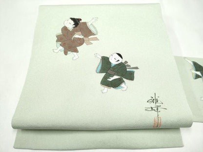 平和屋着物●九寸名古屋帯　作家物　童子遊び　鬼しぼ縮緬　正絹　逸品　CABK5915hy
