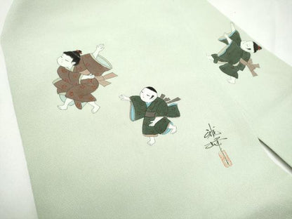 平和屋着物●九寸名古屋帯　作家物　童子遊び　鬼しぼ縮緬　正絹　逸品　CABK5915hy