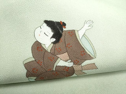 平和屋着物●九寸名古屋帯　作家物　童子遊び　鬼しぼ縮緬　正絹　逸品　CABK5915hy