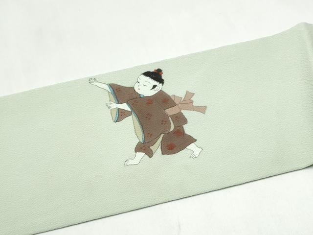 平和屋着物●九寸名古屋帯　作家物　童子遊び　鬼しぼ縮緬　正絹　逸品　CABK5915hy