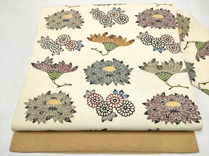平和屋着物●本場琉球紅型　九寸名古屋帯　扇面草花文　金彩　正絹　逸品　CABK5919hy