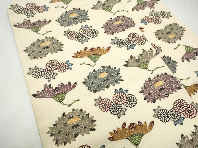 平和屋着物●本場琉球紅型　九寸名古屋帯　扇面草花文　金彩　正絹　逸品　CABK5919hy
