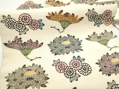 平和屋着物●本場琉球紅型　九寸名古屋帯　扇面草花文　金彩　正絹　逸品　CABK5919hy