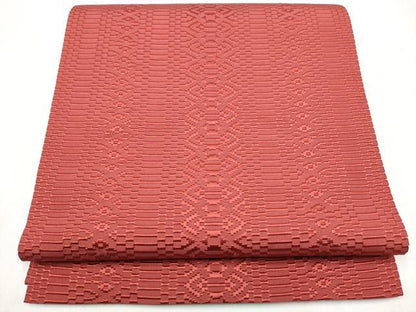 平和屋着物●本場筑前博多織　八寸名古屋帯　献上　銀朱色　正絹　逸品　CABK5920hy