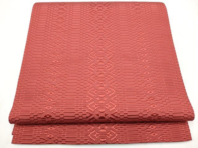 平和屋着物●本場筑前博多織　八寸名古屋帯　献上　銀朱色　正絹　逸品　CABK5920hy