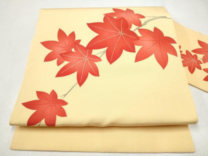 平和屋着物●塩瀬　九寸名古屋帯　手描き　楓文　正絹　逸品　CABK5921hy