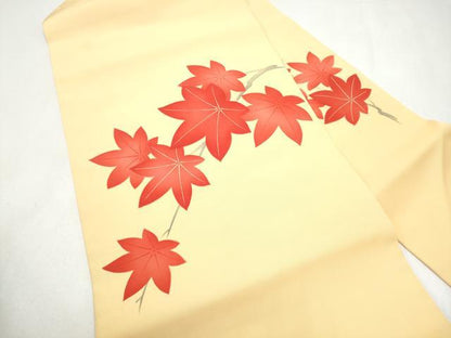 平和屋着物●塩瀬　九寸名古屋帯　手描き　楓文　正絹　逸品　CABK5921hy