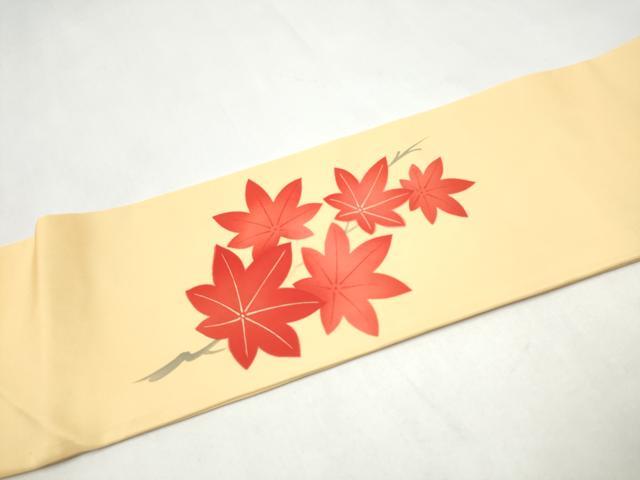 平和屋着物●塩瀬　九寸名古屋帯　手描き　楓文　正絹　逸品　CABK5921hy