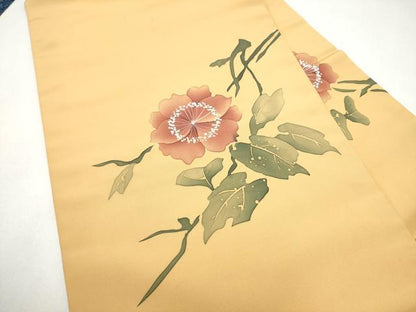 平和屋着物●塩瀬　九寸名古屋帯　ろうけつ染　枝花文文　正絹　逸品　CABK5923hy