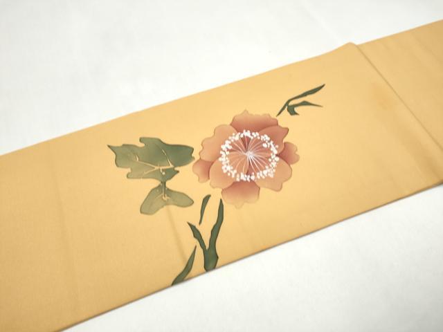 平和屋着物●塩瀬　九寸名古屋帯　ろうけつ染　枝花文文　正絹　逸品　CABK5923hy