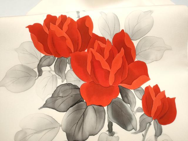 平和屋着物●塩瀬　九寸名古屋帯　手描き　枝花文　正絹　逸品　CABK5924hy