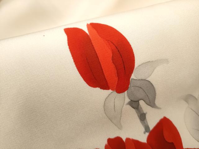 平和屋着物●塩瀬　九寸名古屋帯　手描き　枝花文　正絹　逸品　CABK5924hy
