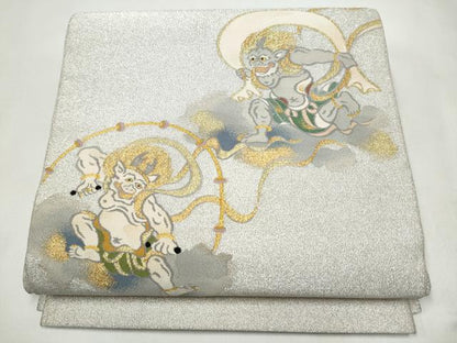 平和屋着物●爪搔き本綴れ　八寸名古屋帯　風神雷神　金銀糸　正絹　逸品　CABK5929hy
