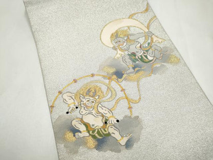 平和屋着物●爪搔き本綴れ　八寸名古屋帯　風神雷神　金銀糸　正絹　逸品　CABK5929hy