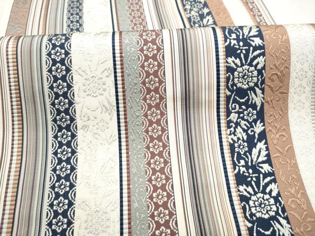 平和屋着物●本場筑前博多織　八寸名古屋帯　草花間道　長尺　正絹　逸品　CABK5930hy