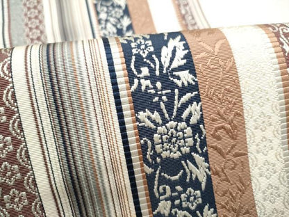 平和屋着物●本場筑前博多織　八寸名古屋帯　草花間道　長尺　正絹　逸品　CABK5930hy