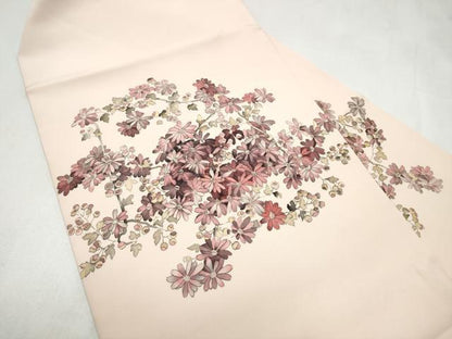 平和屋着物●塩瀬　九寸名古屋帯　手描き　枝菊文　正絹　逸品　CABK5935hy