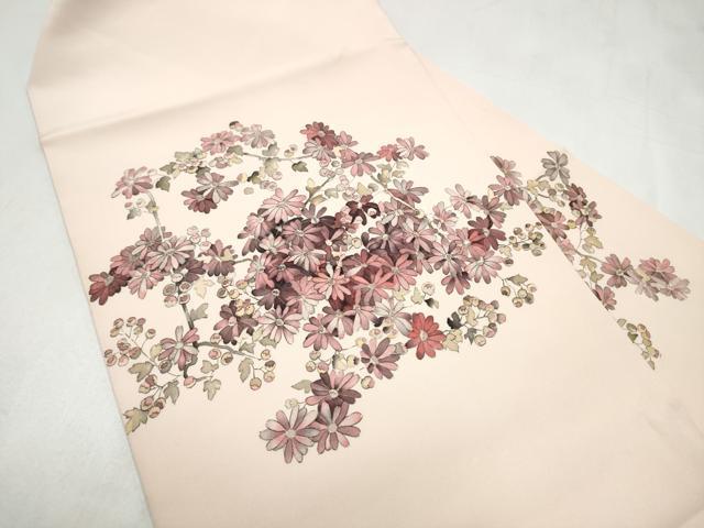 平和屋着物●塩瀬　九寸名古屋帯　手描き　枝菊文　正絹　逸品　CABK5935hy