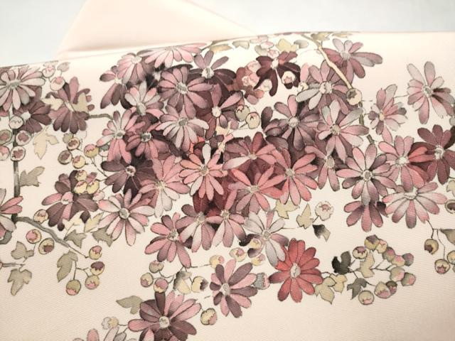 平和屋着物●塩瀬　九寸名古屋帯　手描き　枝菊文　正絹　逸品　CABK5935hy