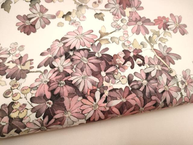 平和屋着物●塩瀬　九寸名古屋帯　手描き　枝菊文　正絹　逸品　CABK5935hy