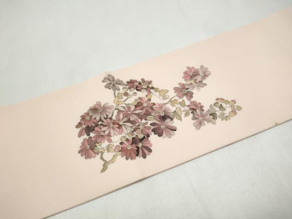 平和屋着物●塩瀬　九寸名古屋帯　手描き　枝菊文　正絹　逸品　CABK5935hy