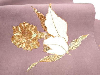 平和屋着物●塩瀬　九寸名古屋帯　総刺繍　駒刺繍　枝花文　金糸　正絹　逸品　CABK5938hy