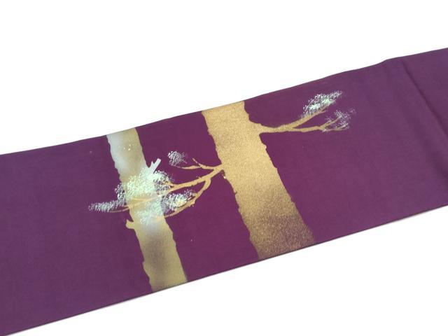 平和屋着物●塩瀬　九寸名古屋帯　枝葉文　金彩　正絹　逸品　CABK5939hy