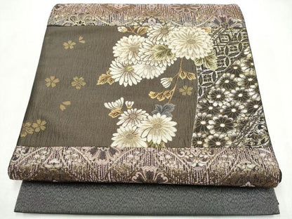 平和屋着物●太鼓柄袋帯　吉祥花文　金糸　正絹　逸品　CABK5943hy