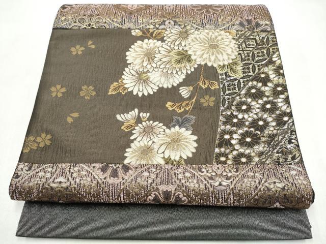 平和屋着物●太鼓柄袋帯　吉祥花文　金糸　正絹　逸品　CABK5943hy