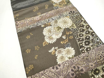 平和屋着物●太鼓柄袋帯　吉祥花文　金糸　正絹　逸品　CABK5943hy