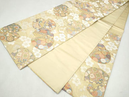 平和屋着物●六通柄袋帯　唐織　手毬桜文　金糸　正絹　逸品　CABK5944hy