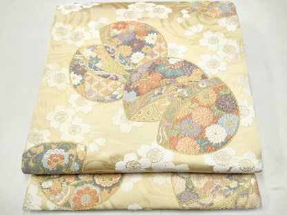 平和屋着物●六通柄袋帯　唐織　手毬桜文　金糸　正絹　逸品　CABK5944hy