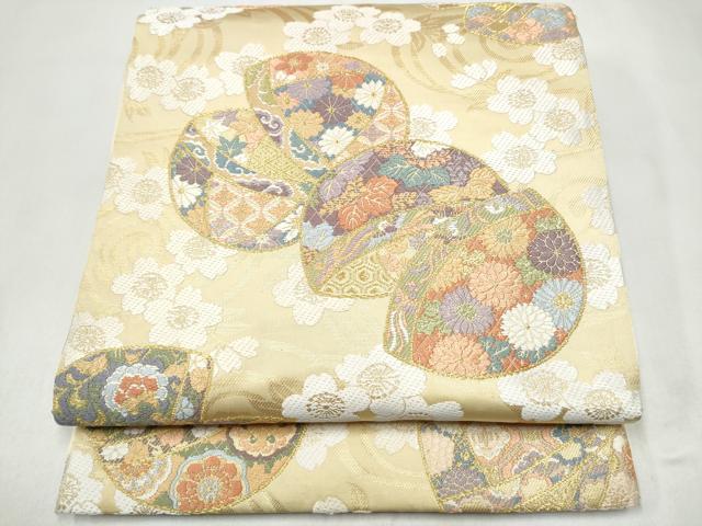 平和屋着物●六通柄袋帯　唐織　手毬桜文　金糸　正絹　逸品　CABK5944hy
