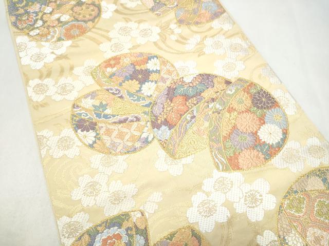 平和屋着物●六通柄袋帯　唐織　手毬桜文　金糸　正絹　逸品　CABK5944hy