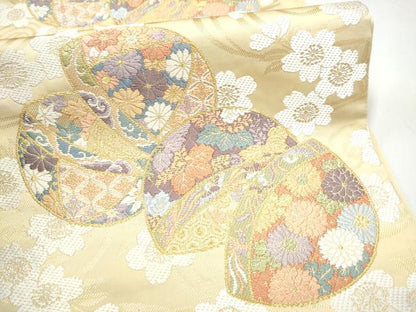 平和屋着物●六通柄袋帯　唐織　手毬桜文　金糸　正絹　逸品　CABK5944hy