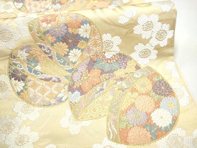 平和屋着物●六通柄袋帯　唐織　手毬桜文　金糸　正絹　逸品　CABK5944hy