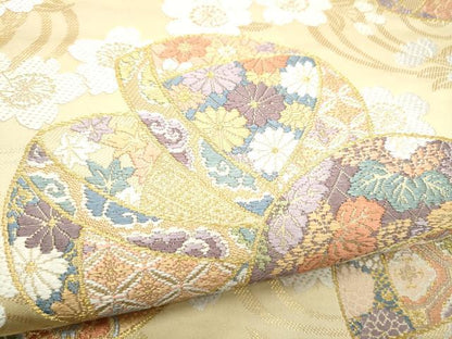平和屋着物●六通柄袋帯　唐織　手毬桜文　金糸　正絹　逸品　CABK5944hy