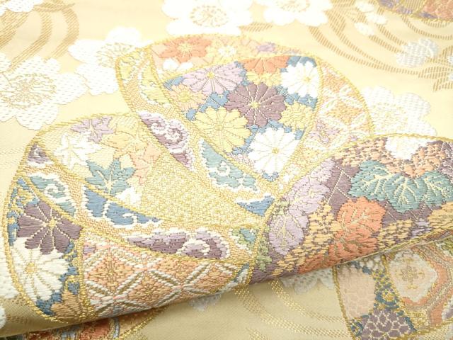 平和屋着物●六通柄袋帯　唐織　手毬桜文　金糸　正絹　逸品　CABK5944hy
