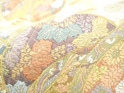 平和屋着物●六通柄袋帯　唐織　手毬桜文　金糸　正絹　逸品　CABK5944hy
