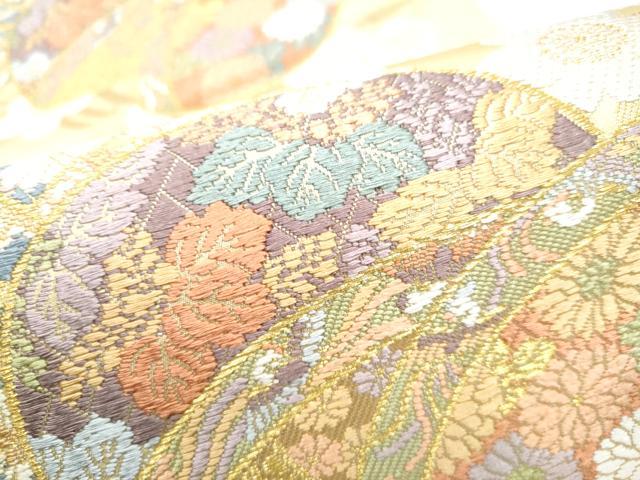 平和屋着物●六通柄袋帯　唐織　手毬桜文　金糸　正絹　逸品　CABK5944hy