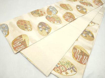 平和屋着物●六通柄袋帯　唐織　有職貝合せ文　金銀糸　正絹　逸品　CABK5945hy