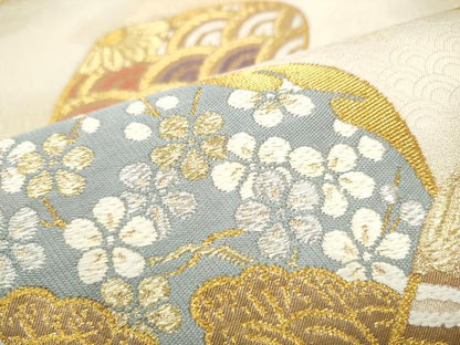 平和屋着物●六通柄袋帯　唐織　有職貝合せ文　金銀糸　正絹　逸品　CABK5945hy