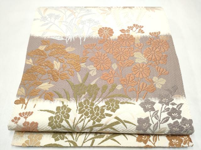 平和屋着物●六通柄袋帯　唐織　唐錦　能衣秋草文　金糸　正絹　逸品　CABK5949hy