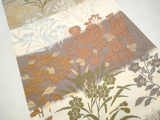 平和屋着物●六通柄袋帯　唐織　唐錦　能衣秋草文　金糸　正絹　逸品　CABK5949hy