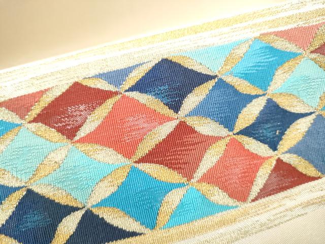 平和屋着物●爪搔き本綴れ　太鼓柄袋帯　七宝文　金糸　正絹　逸品　CABK5959hy