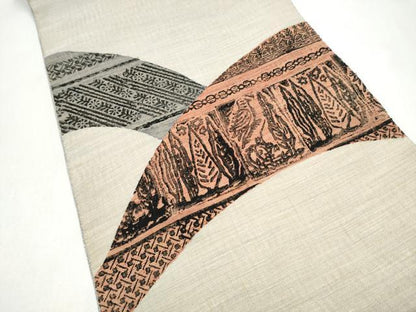 平和屋着物●太鼓柄袋帯　紬地　休み鳥樹林文　正絹　逸品　CABK5964hy