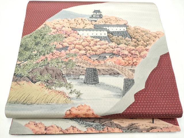 平和屋着物●全通柄袋帯　本場大島紬　風景文　中昌紬織物謹製　証紙付き　正絹　逸品　CABK5971hy