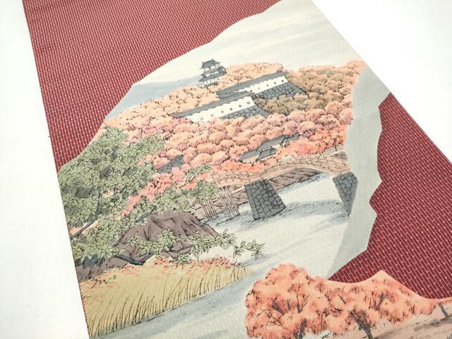平和屋着物●全通柄袋帯　本場大島紬　風景文　中昌紬織物謹製　証紙付き　正絹　逸品　CABK5971hy