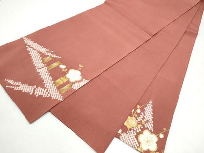 平和屋着物●太鼓柄袋帯　絞り　駒刺繍　枝梅文　金彩　正絹　逸品　CABK5974hy