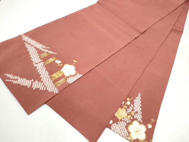 平和屋着物●太鼓柄袋帯　絞り　駒刺繍　枝梅文　金彩　正絹　逸品　CABK5974hy